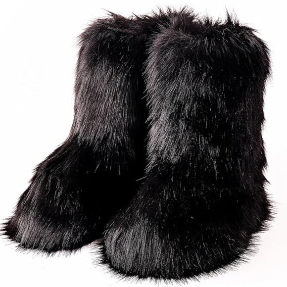 Neiman Marcus Lucine Black Faux Fur Italian Boots - Picture 2 of 5